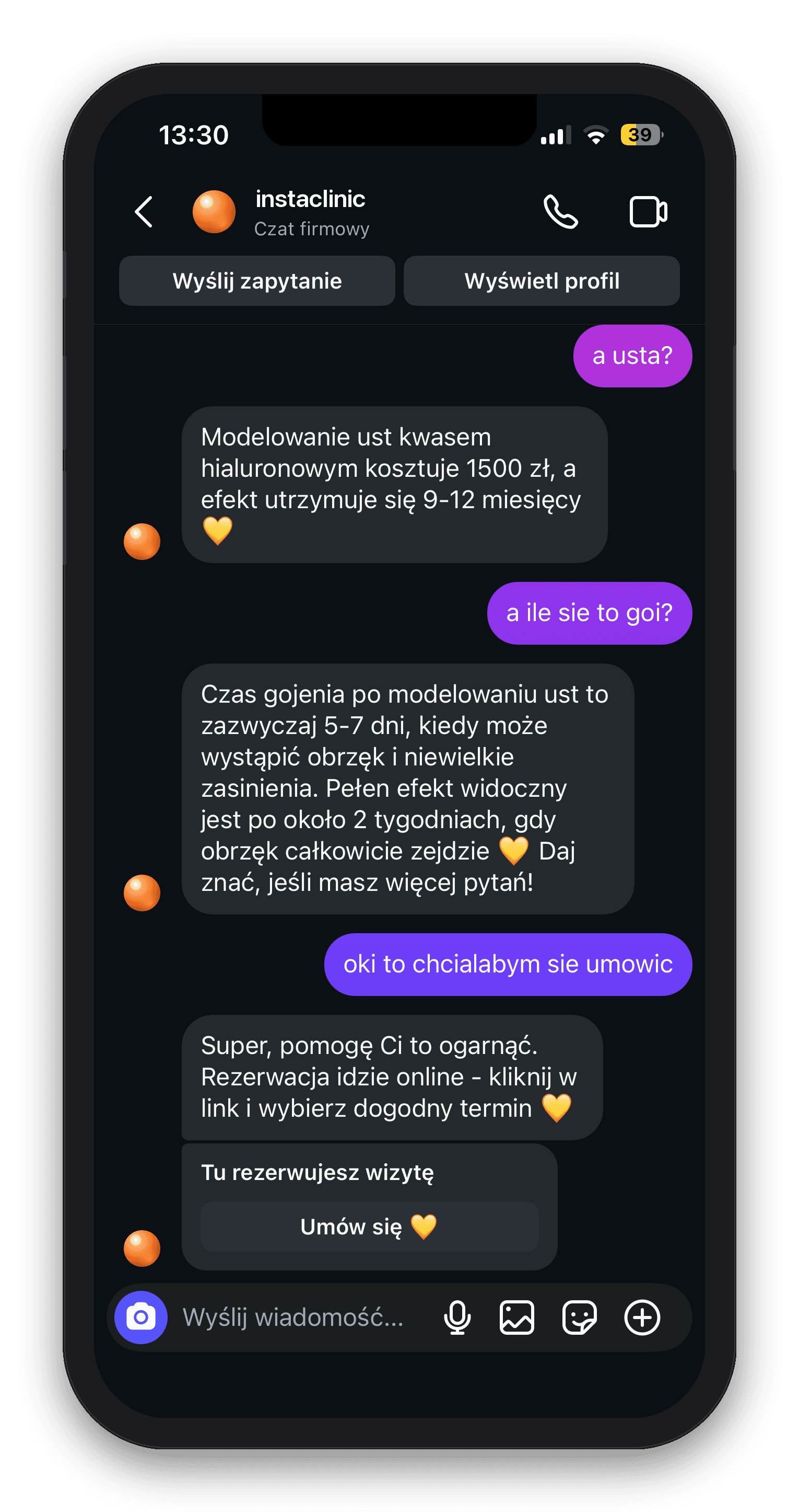 InstaClinic - agent AI na Instagramie i Messengerze (mockup telefonu)