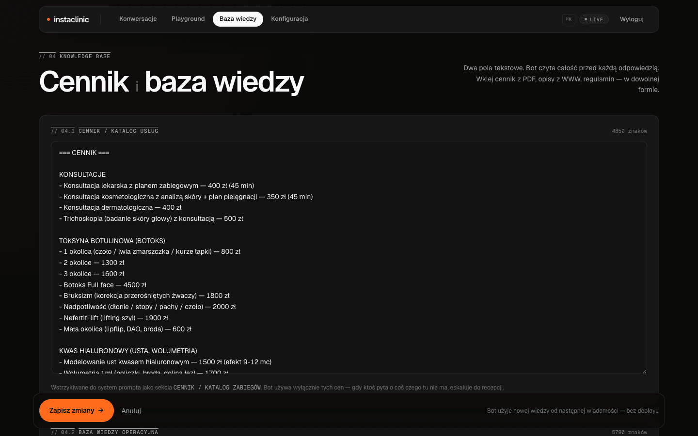 InstaClinic - edytor bazy wiedzy