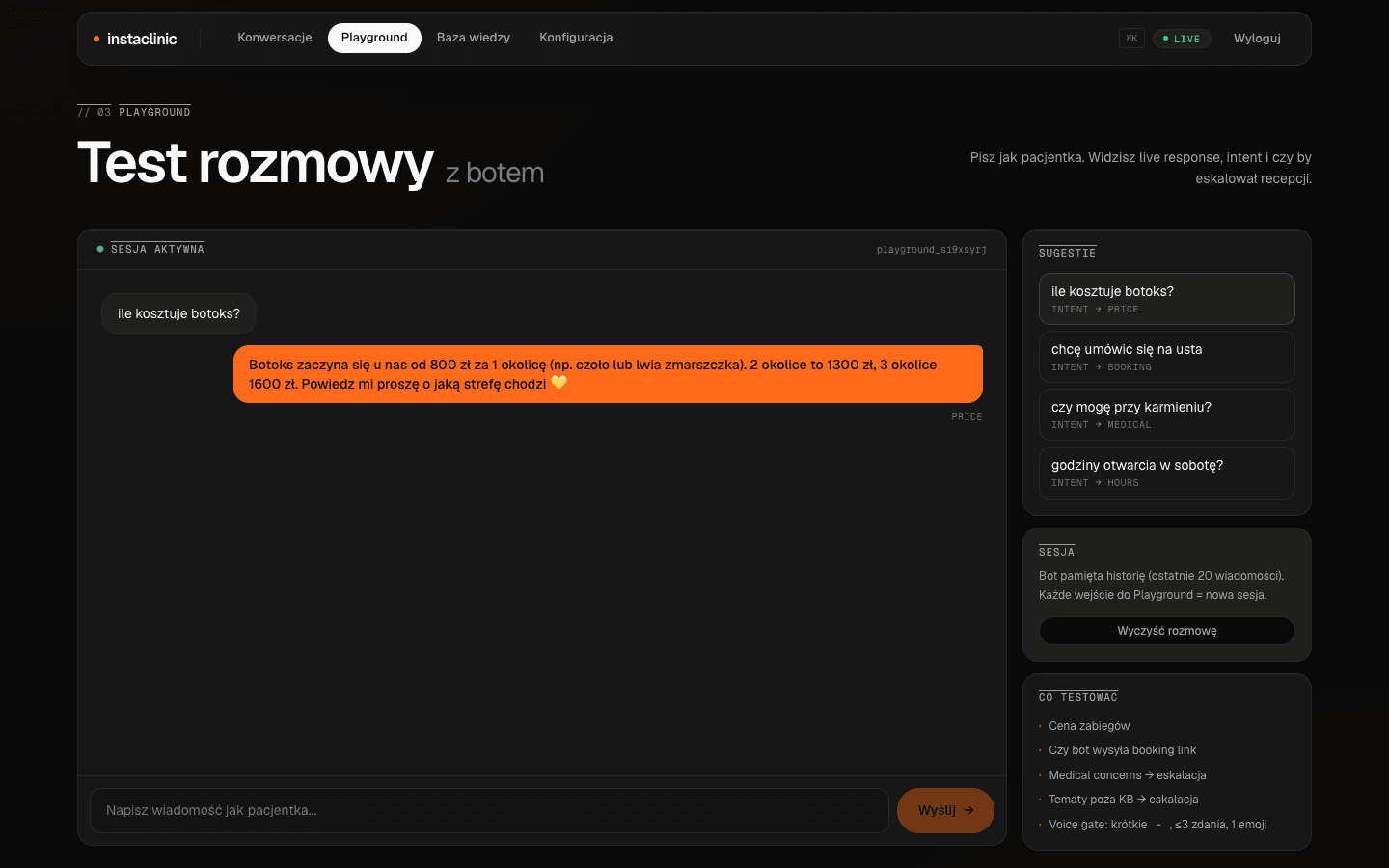 InstaClinic - piaskownica do testowania agenta