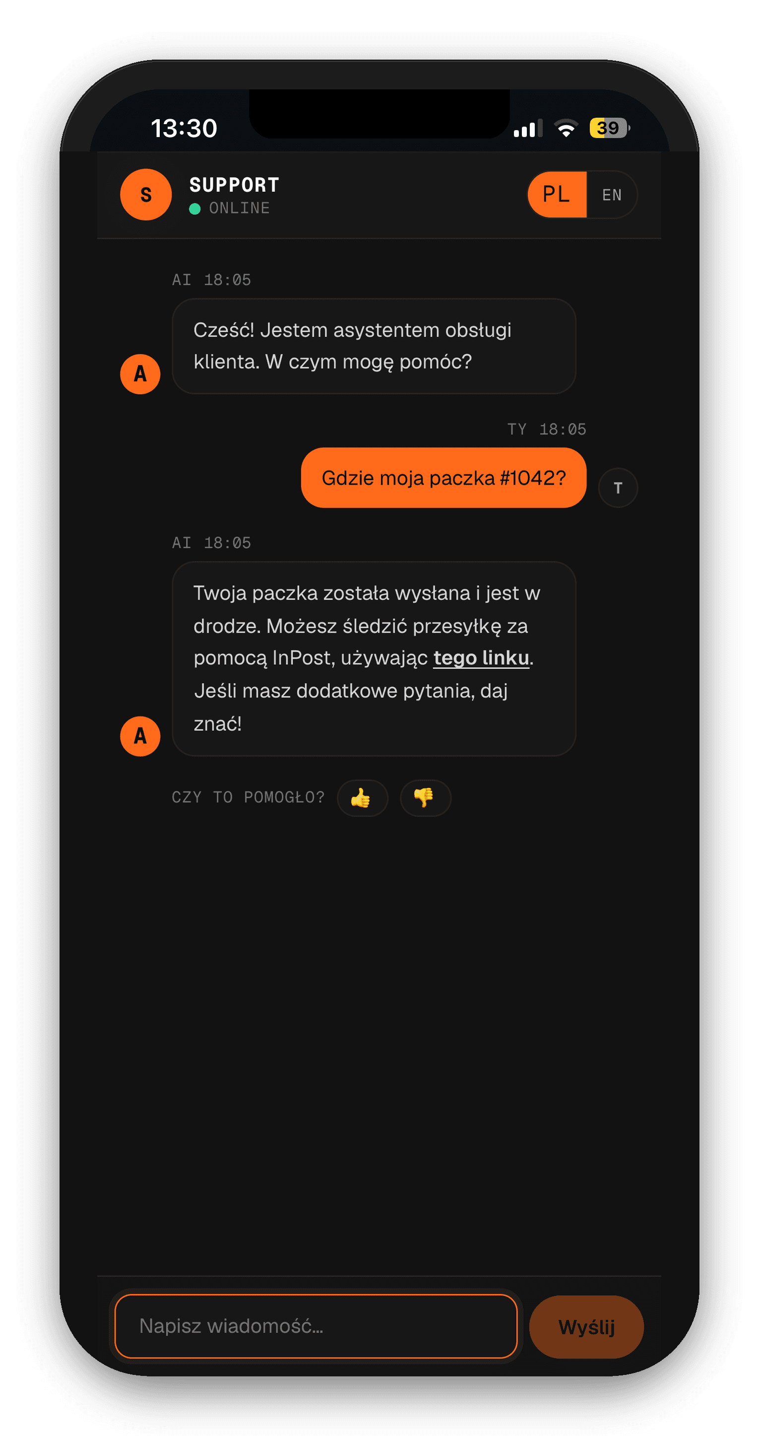 ShopDesk - widget czatu na telefonie (mockup)