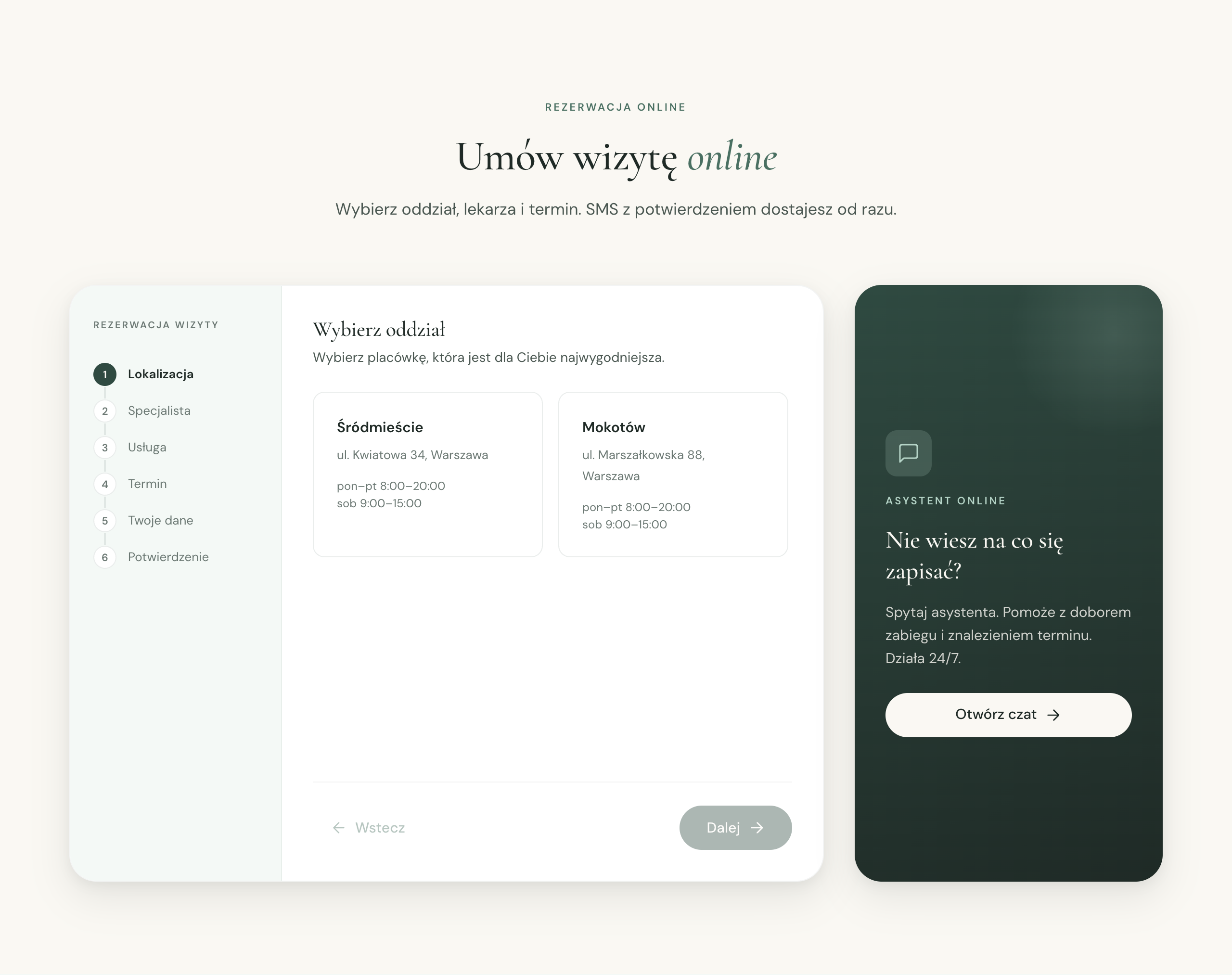 DentCare — widget rezerwacji i kafelek asystenta online
