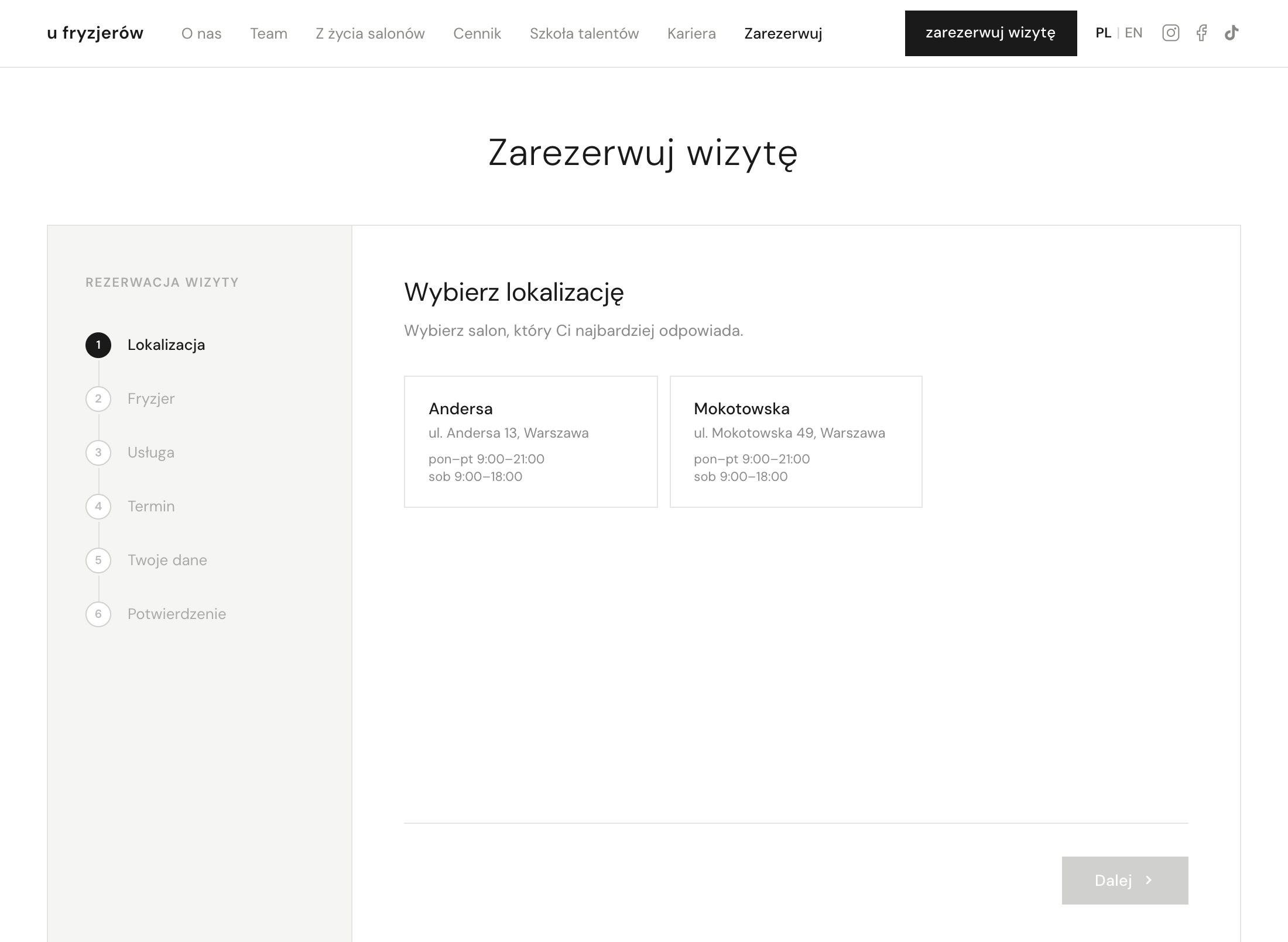 Widget rezerwacji U Fryzjerów