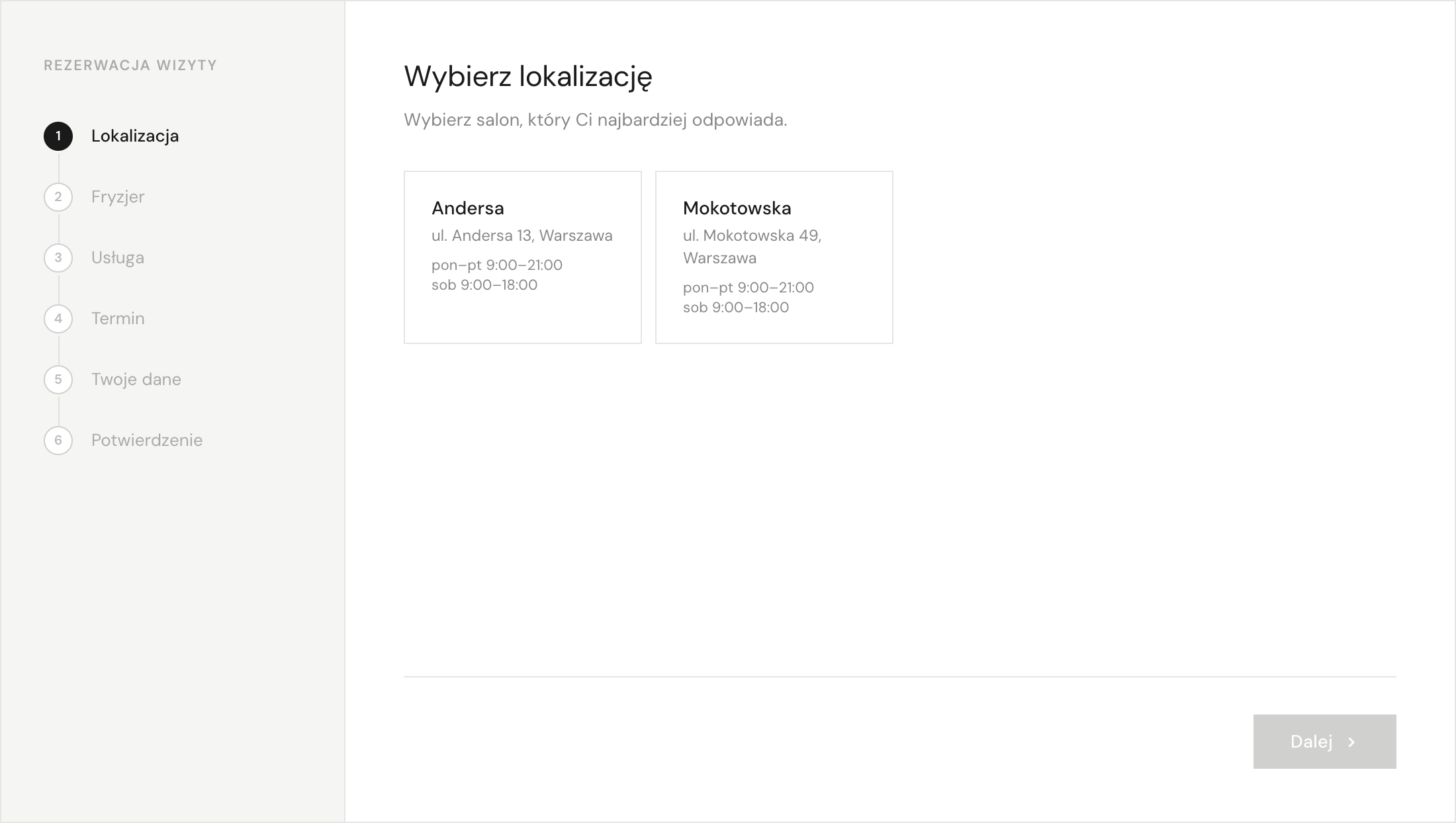 Krok 1: wybór lokalizacji