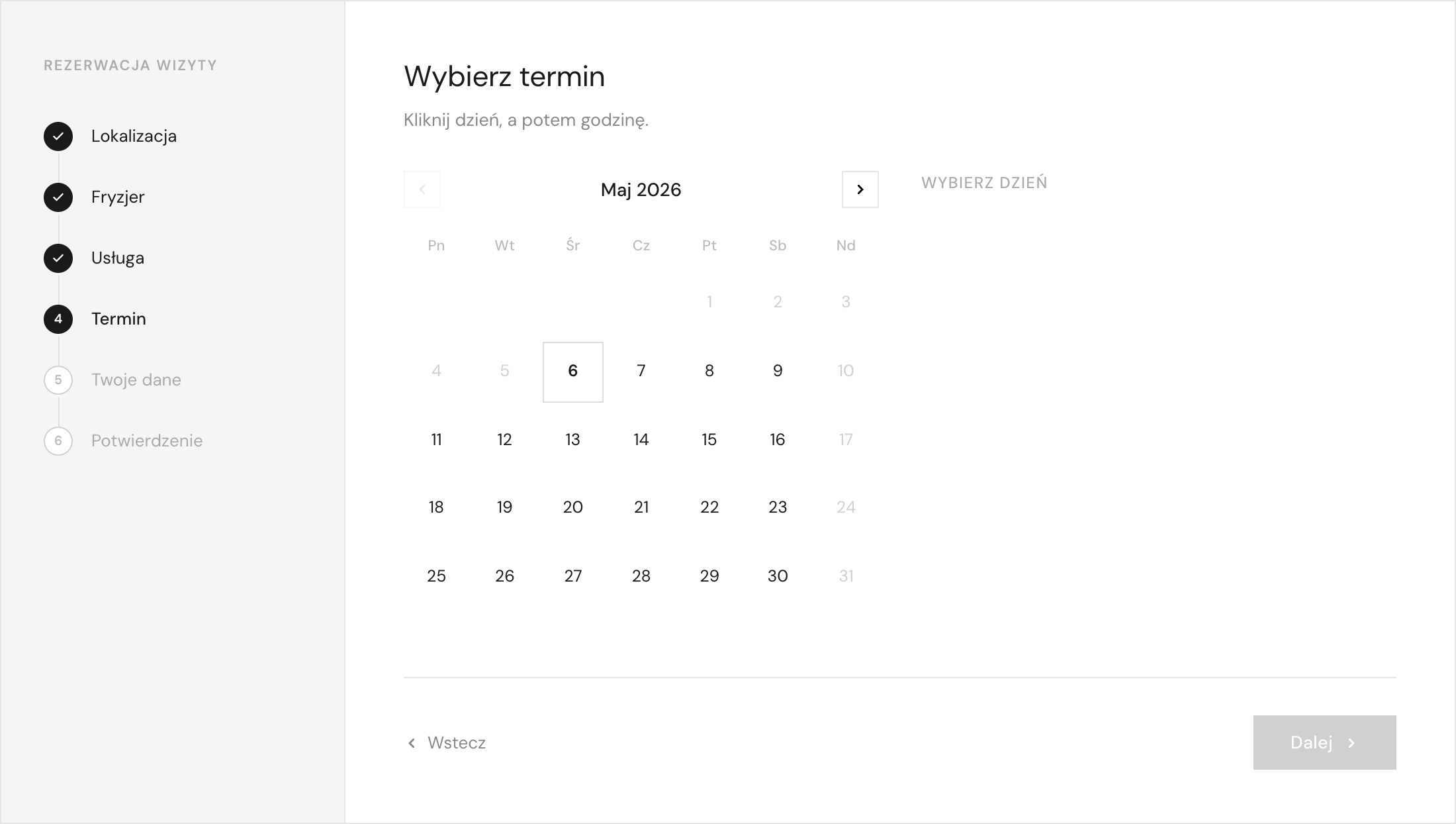 Krok 4: wybór terminu